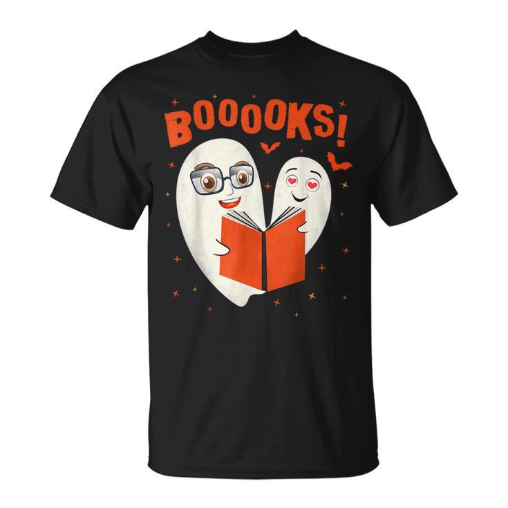 Booooks Boo Ghost Book Library Halloween Students Teachers Men Women Kids T-Shirt