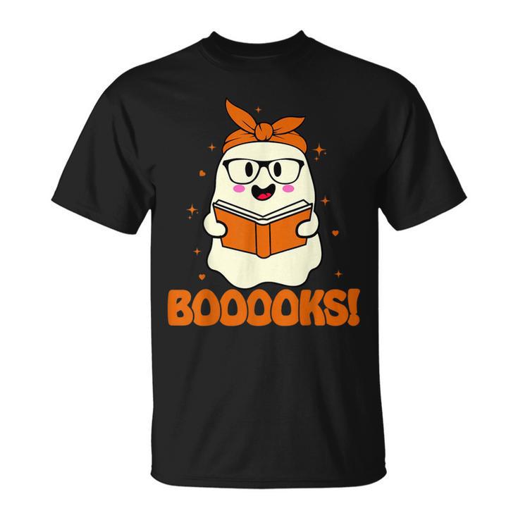Booooks Ghost Boo Read Books Library Teacher Halloween Cute For Men Women Kids T-Shirt