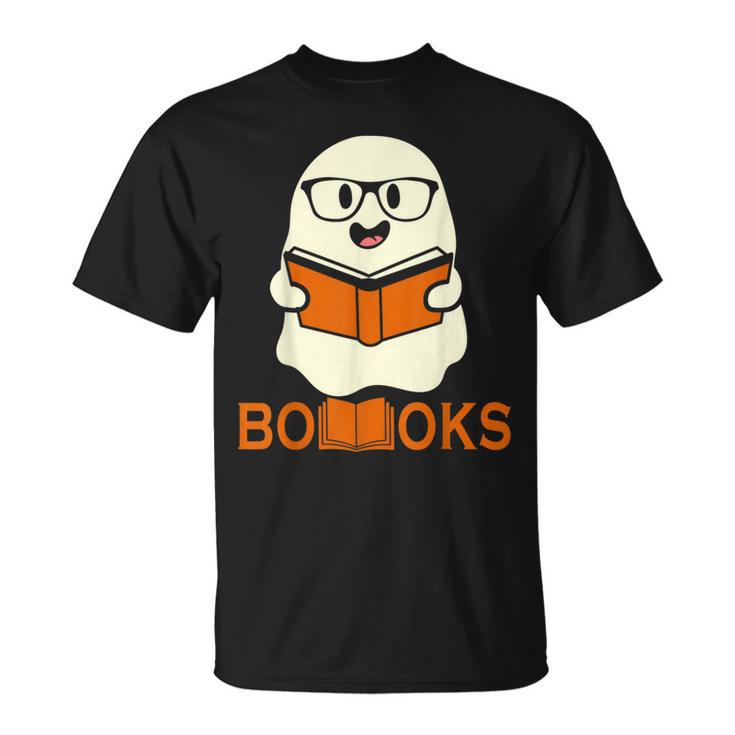 Booooks Ghost Boo Read Books Library Teacher Halloween Cute Men Women Kids T-Shirt