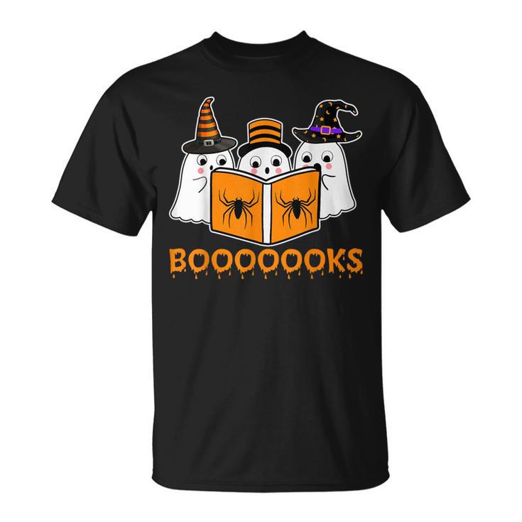 Booooks Ghost Boo Read Books Library Teacher Halloween Cute T-Shirt