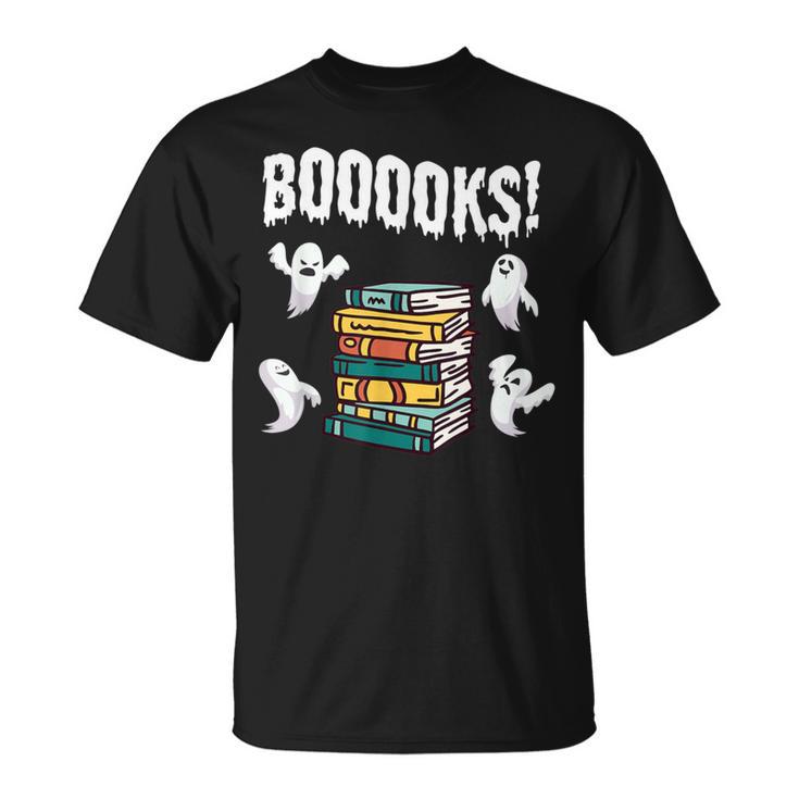 Booooks Ghost Reading Books Halloween Librarian Teacher T-Shirt