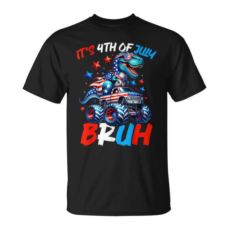 Bruh 4Th Of July Boys Kids T-Rex Dinosaur Patriotic Flag T-Shirt
