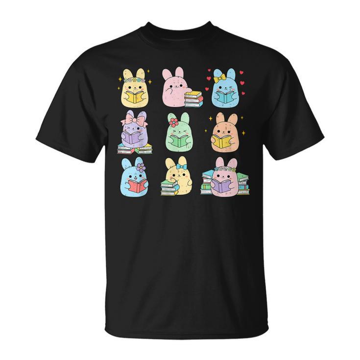 Bunny Reading Books Easter Day Teacher Librarian Book Lover T-Shirt