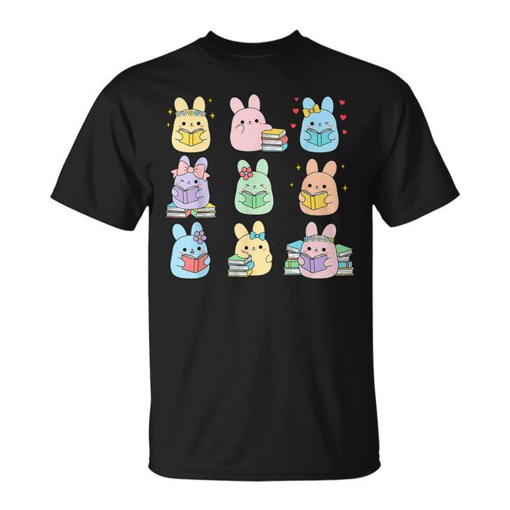 Bunny Reading Books Easter Day Teacher Librarian Book Women T-Shirt