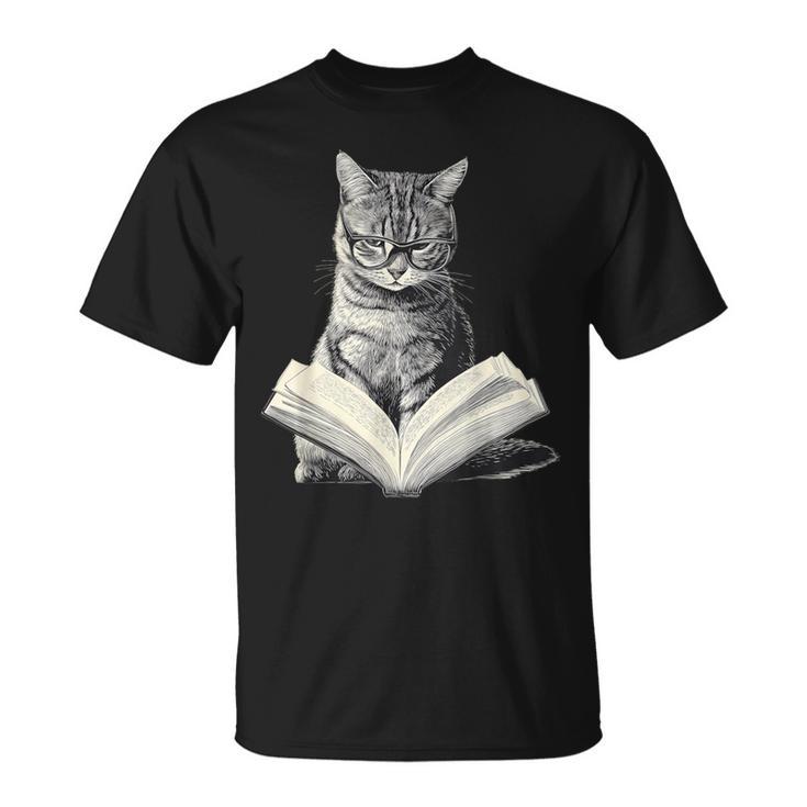 Cat Bookworm Reading Book Graphic T-Shirt
