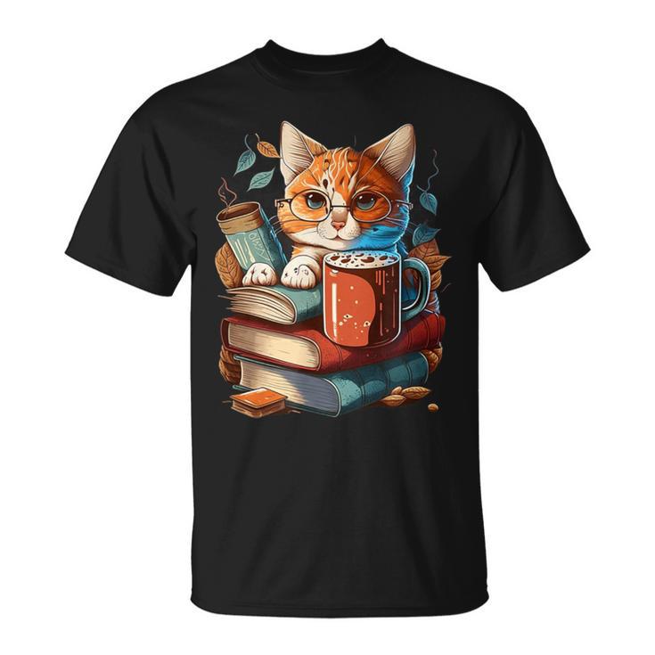 Cat Reading A Book Men Women Kids T-Shirt