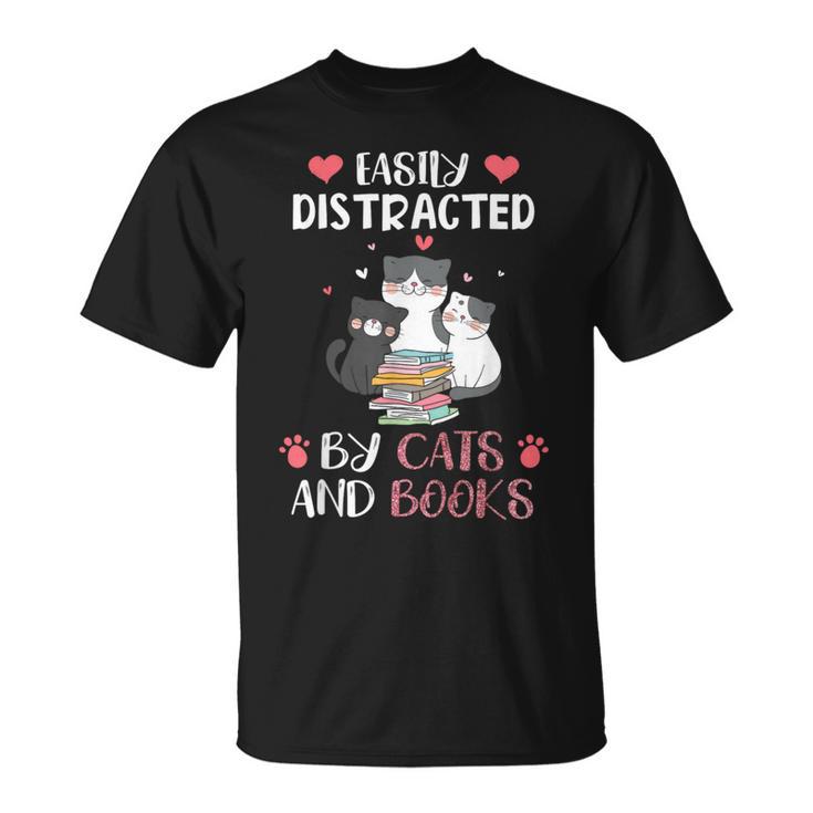 Cat Simply Distracted By Cats And Books T-Shirt