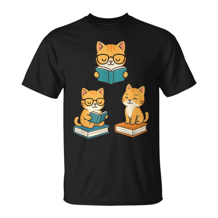 Cats Reading Book Lover Reading Bookworm Reader T-Shirt