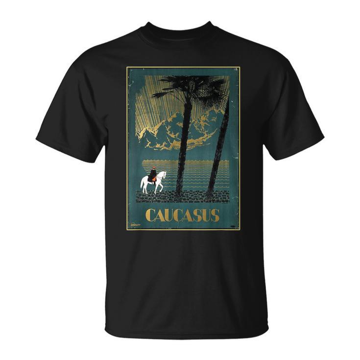 Caucasas Caucasus Mountains レトロ ヴィンテージ 馬 ライダー Tシャツ