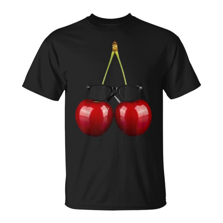 Cerezas Frescas Con Gafas Deol Fruta Divertida Camiseta unisex