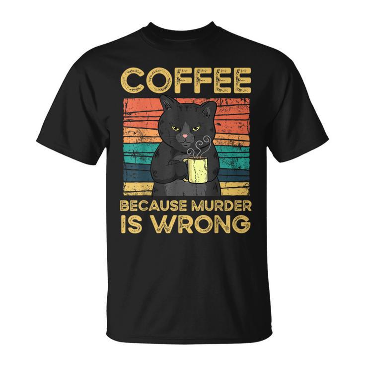Coffee Because Murder Is Wrong ファニーブラックキャット ビンテージ Tシャツ