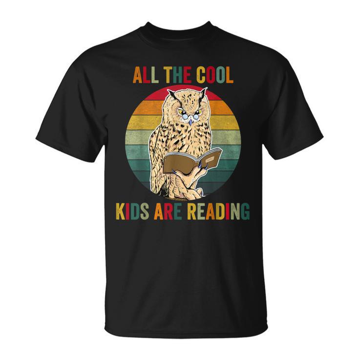 All The Cool Kids Are Reading Owl Glasses Book Retro Vintage T-Shirt