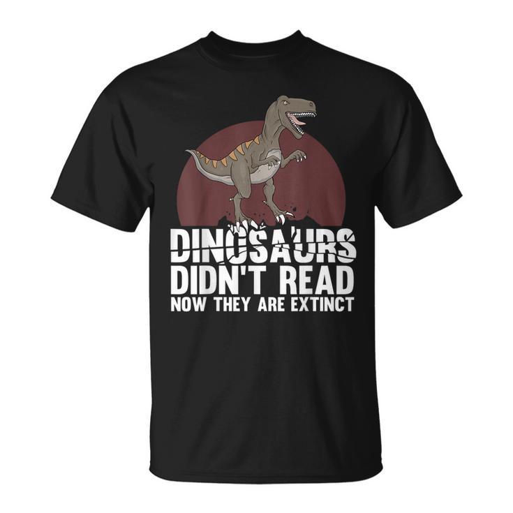 Cool Reading Teacher For Men Women Read Books Dinosaur Book T-Shirt