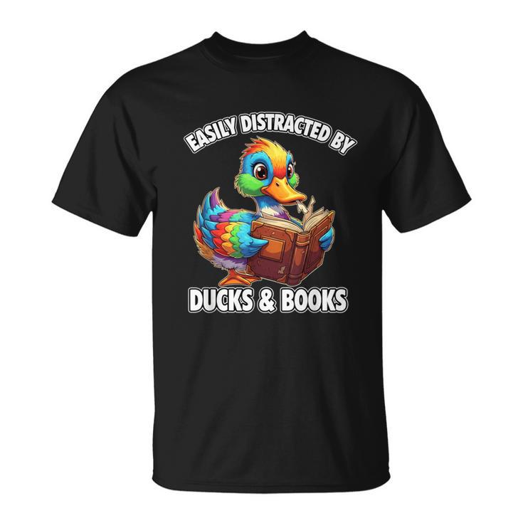 Cool Vintage Easily Distracted By Ducks & Books Lover T-Shirt