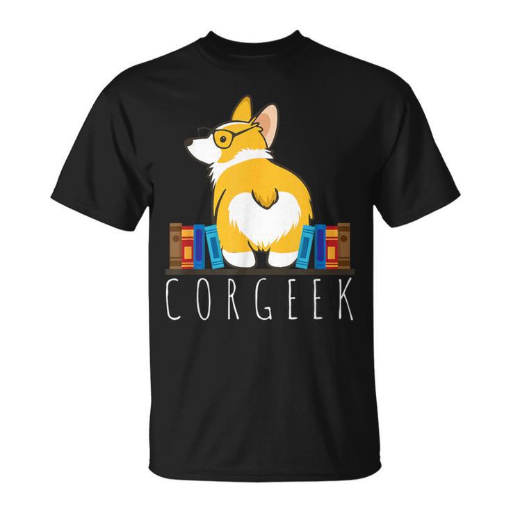 Corgi Corgeek Book Nerd Geek Dog Shirt T-Shirt T-Shirt