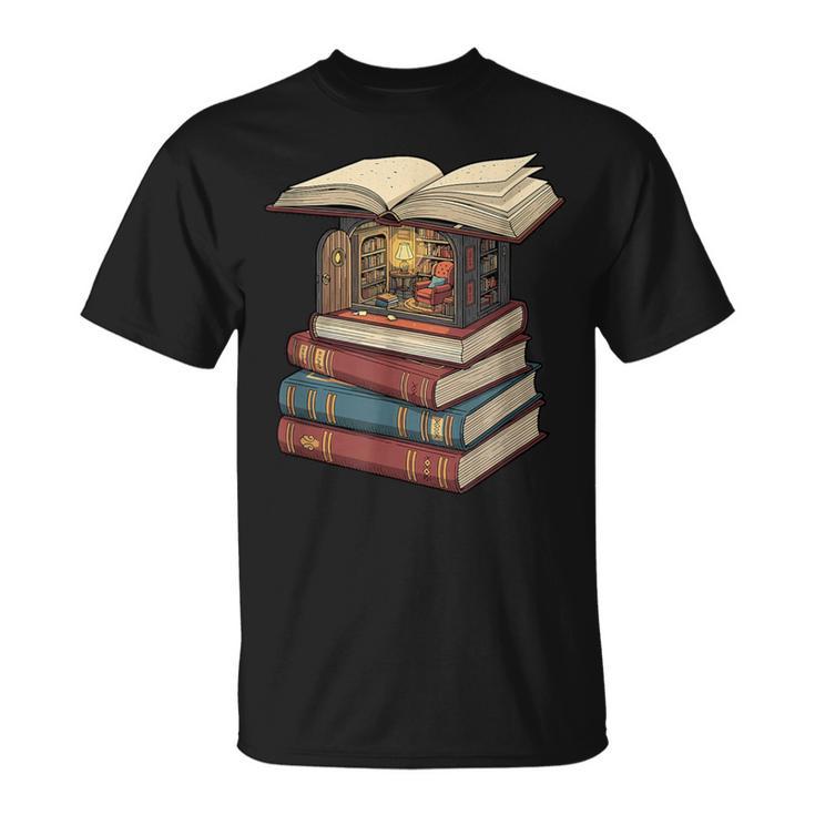 Cozy Reading Nook Between Books Book Lover Aesthetic T-Shirt