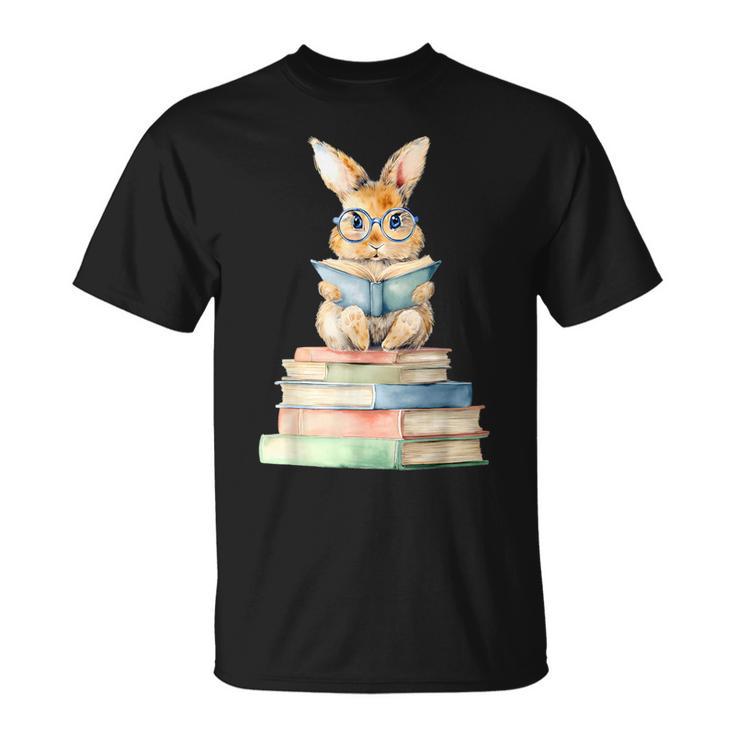 Cute Bunny Reading Book Back To School Easter T-Shirt