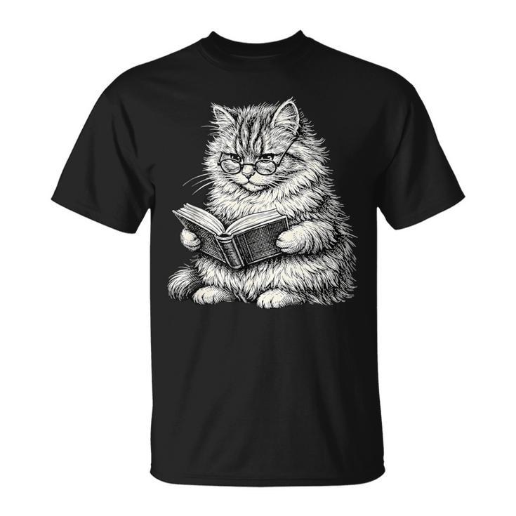 Cute Cat Reading Book Adorable Cats Books Lover T-Shirt