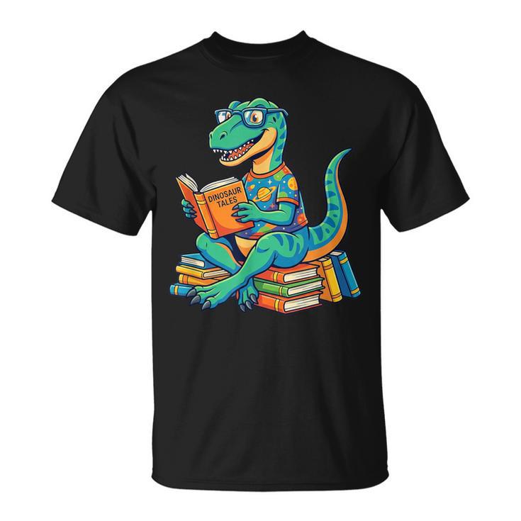 Cute Dinosaur Tales T Rex Reading Books Lover T-Shirt
