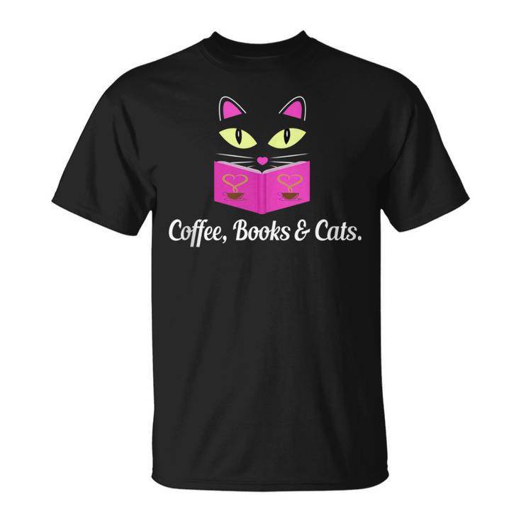 Cute Kitty Face Coffee Books & Cats T-Shirt