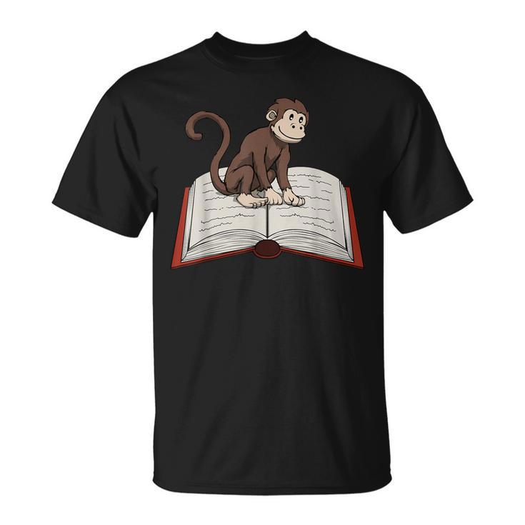 Cute Monkey Reading Books Literature Nature T-Shirt