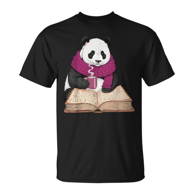 Cute Panda With Book And Hot Cocoa Reading T-Shirt