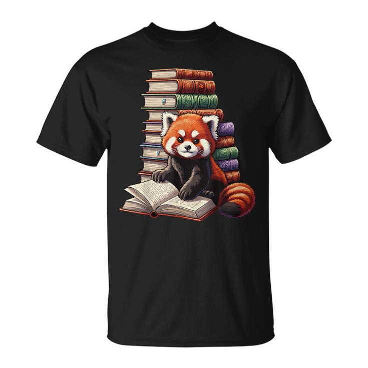 Cute Red Panda Reading Book Animal Bookworm T-Shirt