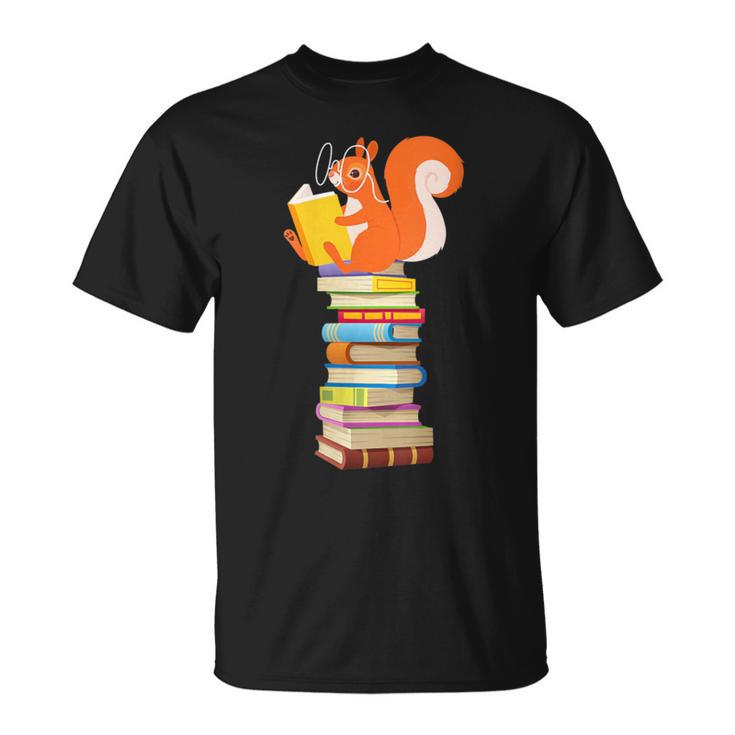 Cute Squirrel Reading Women's Tops Book Lovers T-Shirt