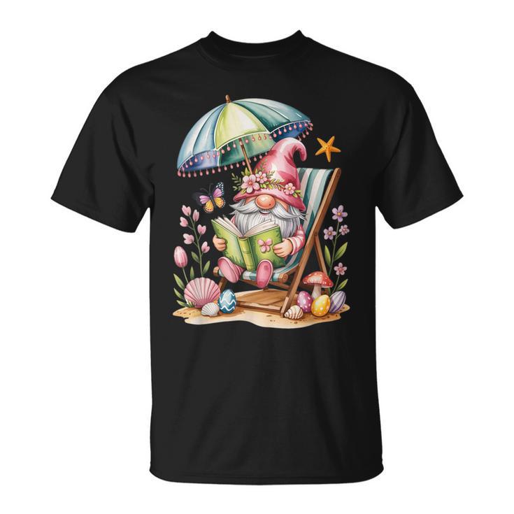 Cute Summer Relaxing Gnome Art For Book Lovers T-Shirt