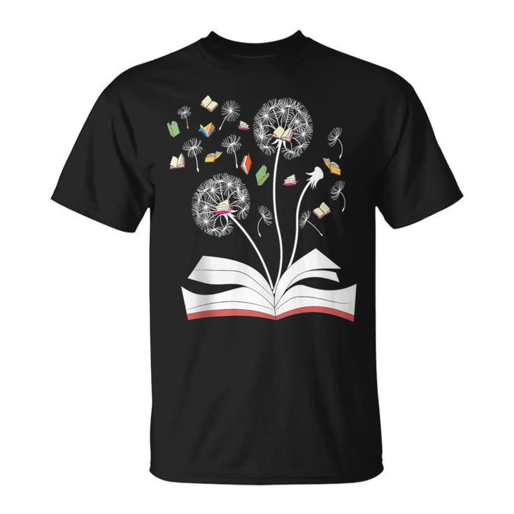 Dandelion Floral Book Reading Lovers Graphics T-Shirt