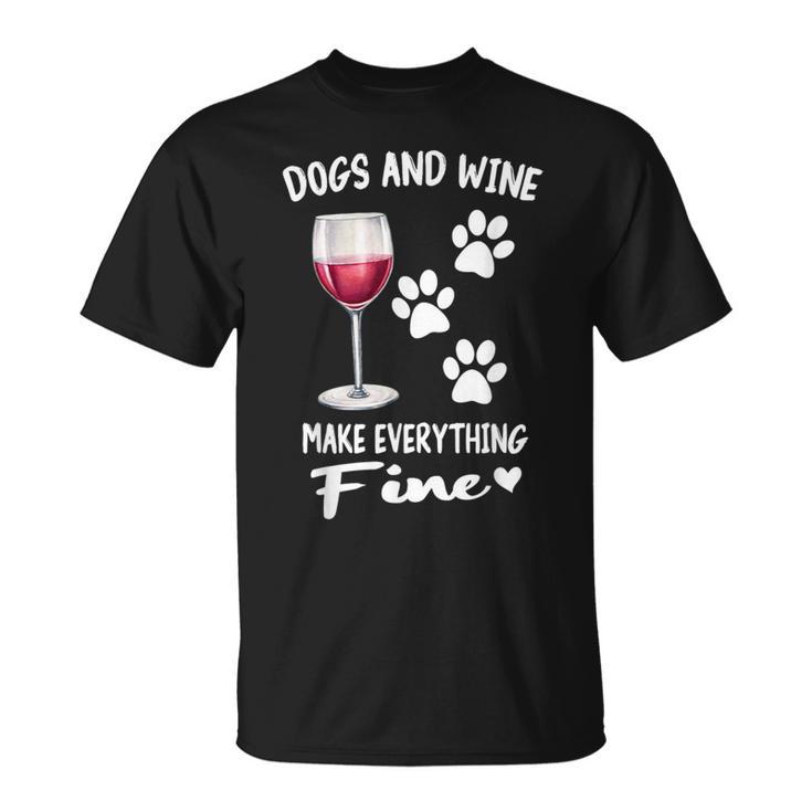 Dog And Wine Make Everything Fine Drinker Wine Puppy Tシャツ