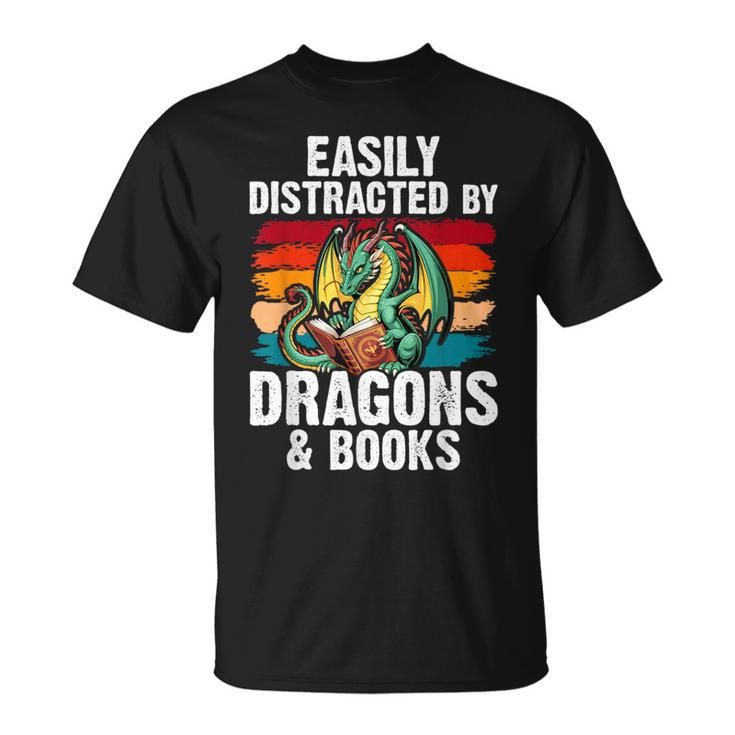 Dragon Reading Book Retro Vintage 80s Library Bookworm T-Shirt