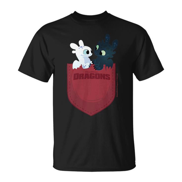 Dreamworks Dragons Light Fury & Night Fury Faux Pocket Tシャツ