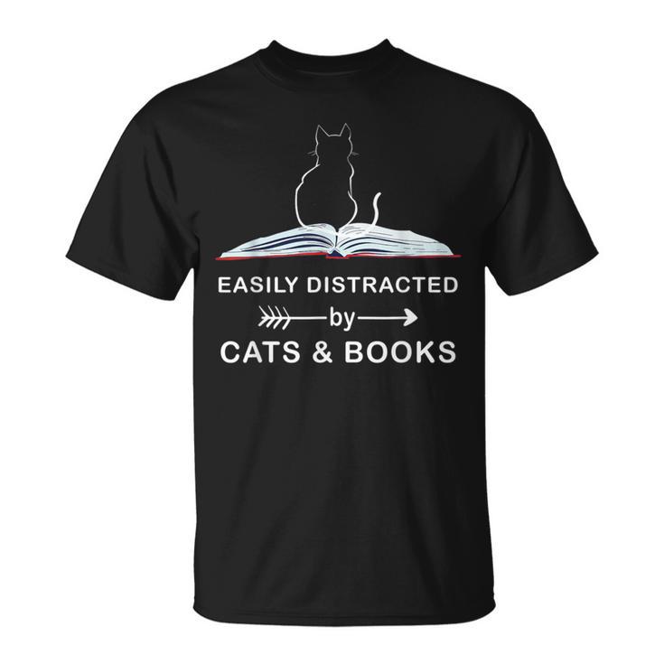 Easily Distracted By Cats And Books Reading Cats Main Coon T-Shirt