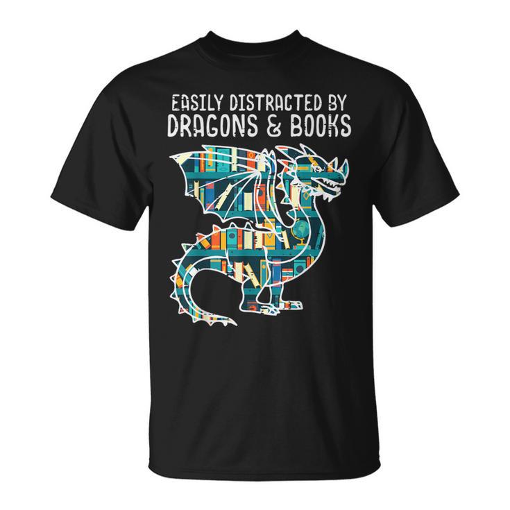 Easily Distracted By Dragons Books Bookworm T-Shirt