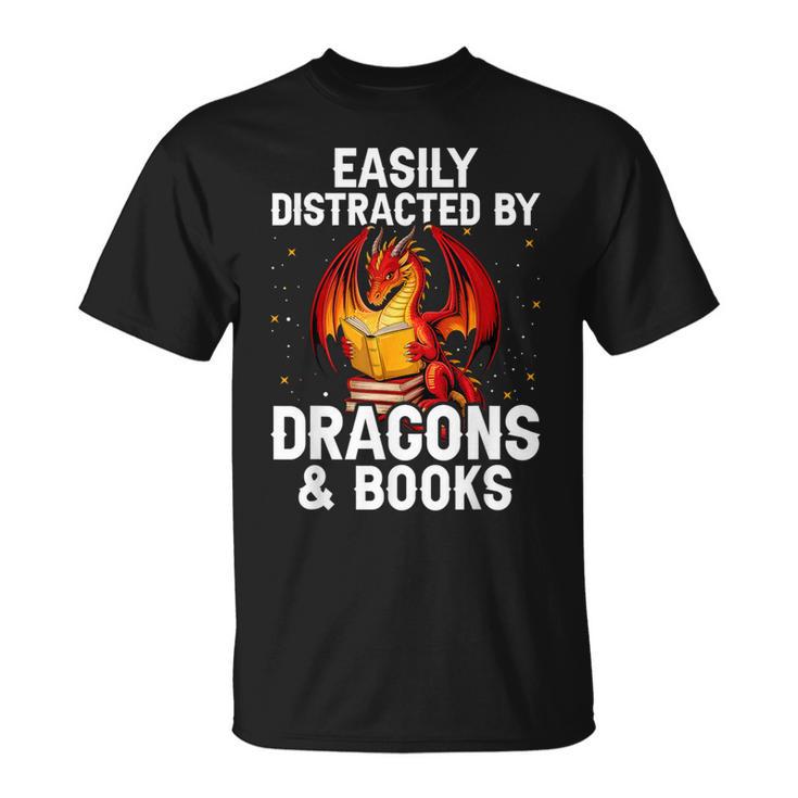 Easily Distracted By Dragons And Books Reading T-Shirt