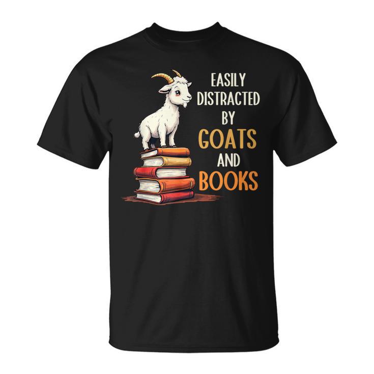 Easily Distracted By Goats And Books Goats And Book Reading T-Shirt
