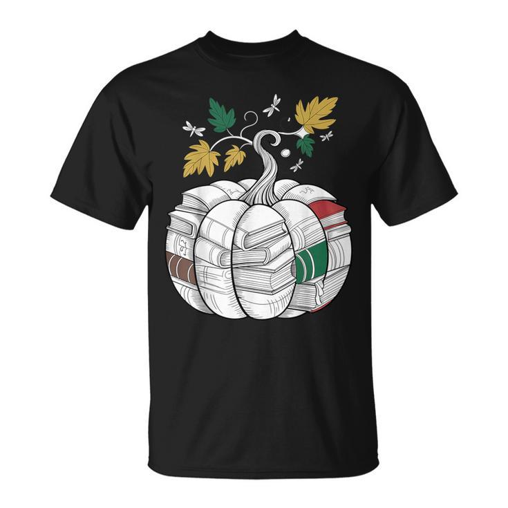 Fall Bookshelf Pumpkin Autumn Reading T-Shirt