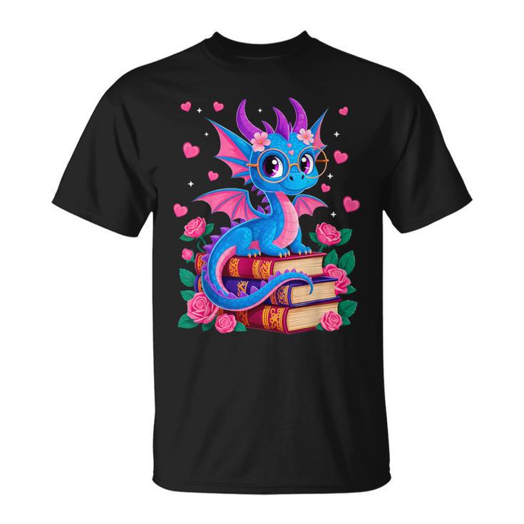 Fantasy Dragon Reading Books Bookworm T-Shirt