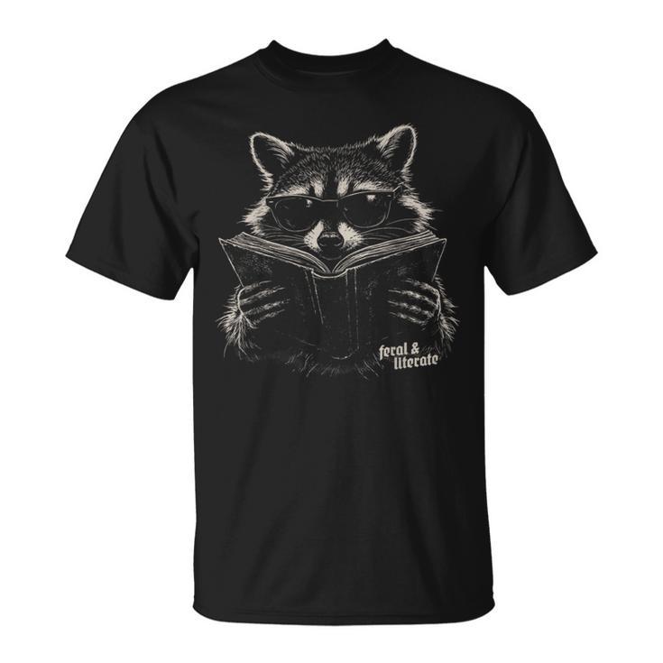 Feral But Literate Raccoon Reading Book Library Animal Meme T-Shirt