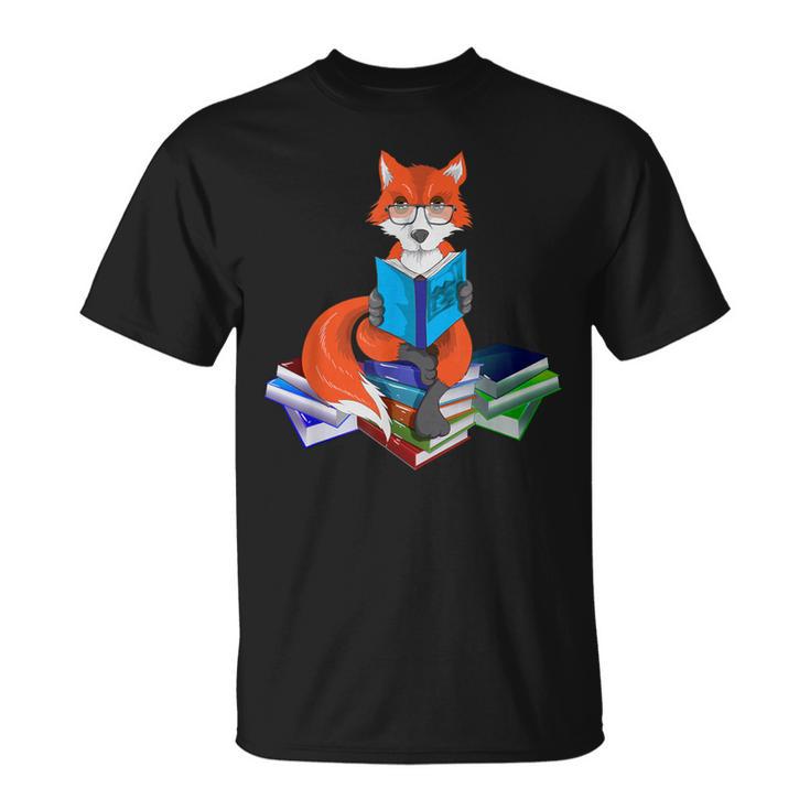 Fox Nerd Reading Books Bookworm Library Book T-Shirt