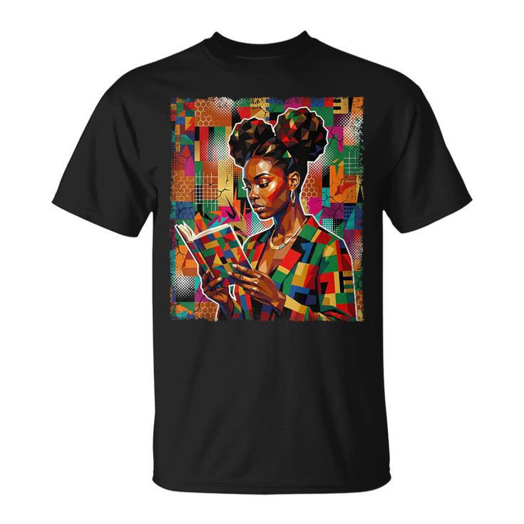 Geometric History Educated Women Reading Book Melanin T-Shirt