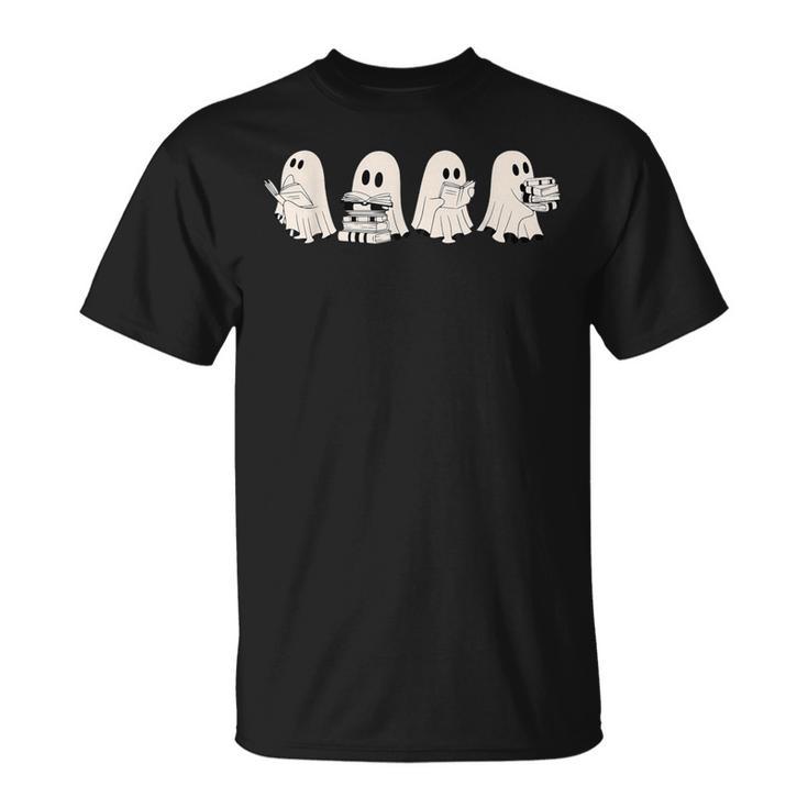 Ghost Book Reading Halloween Books Lover Teacher Kids T-Shirt