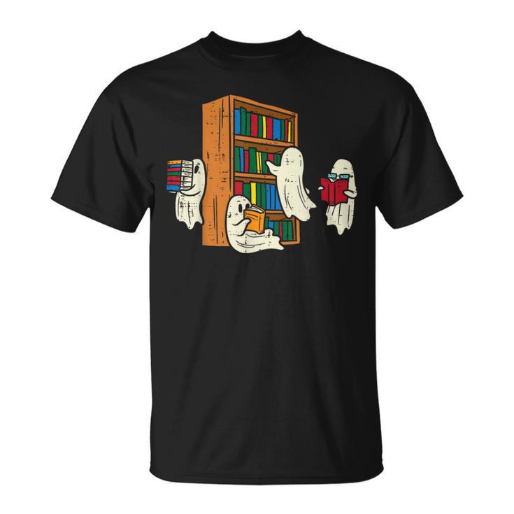 Ghosts Reading Books Teacher Halloween Librarian Boooks T-Shirt