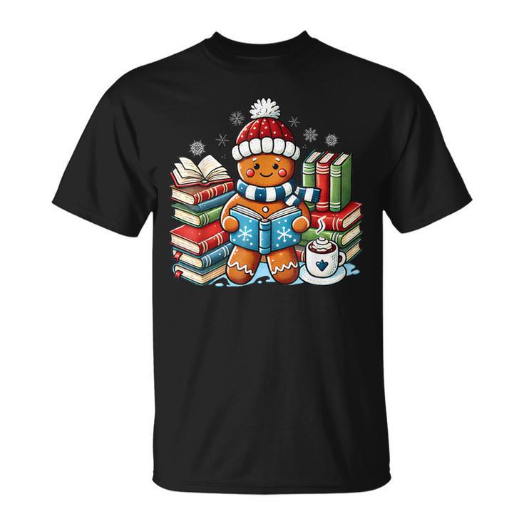 Gingerbread Reading Book Lovers Christmas Bookworm Librarian T-Shirt