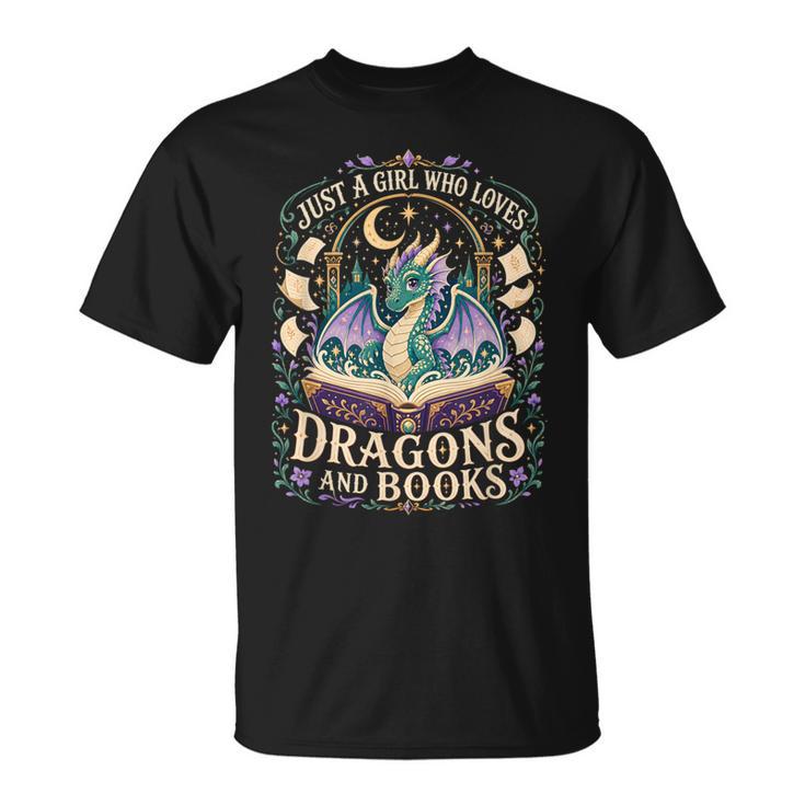Girl Who Loves Dragons And Books Fantasy Book Reader T-Shirt