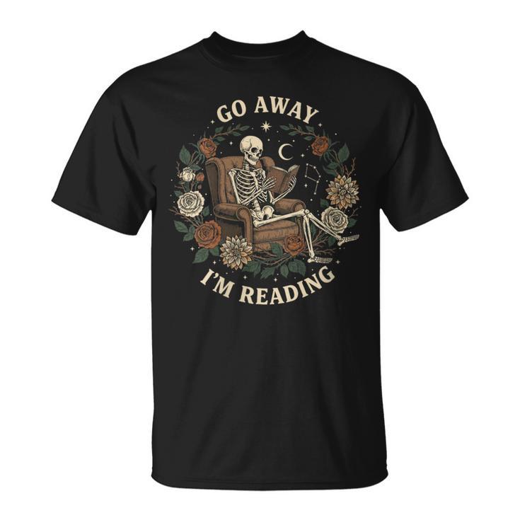 Go Away I'm Reading Librarian Skeleton Reading Book Lover T-Shirt
