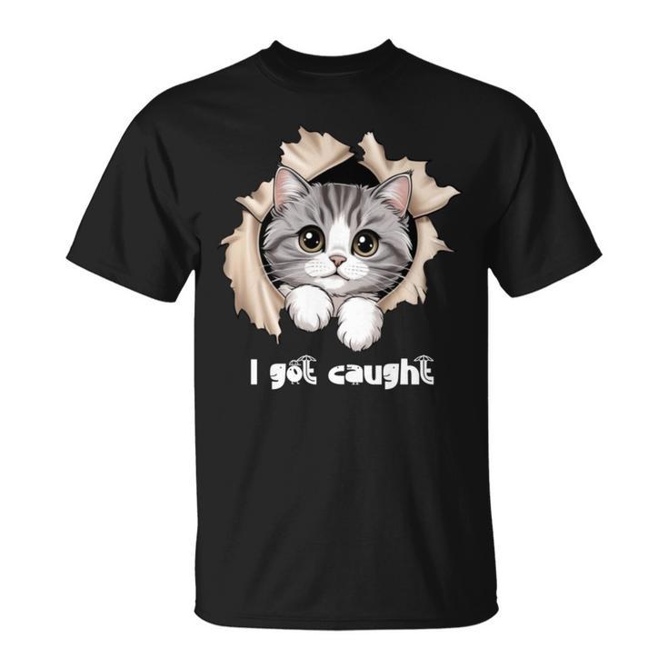 I Got Caught 子猫かわいい 長袖tシャツ Tシャツ