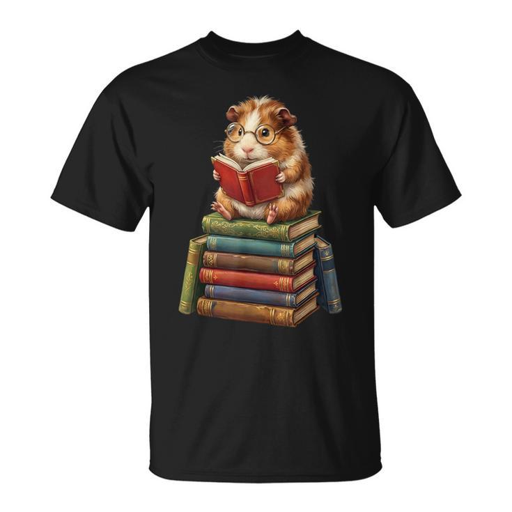 Guinea Pig Reading Book Cute Librarian Books Lover T-Shirt