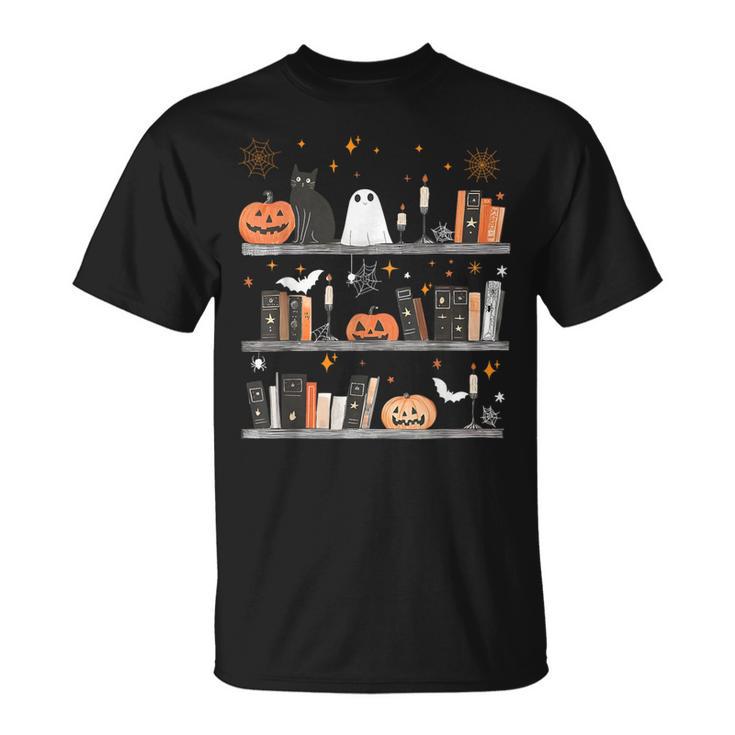 Halloween Library Ghost Books Teacher Spooky Trick Or Teach T-Shirt
